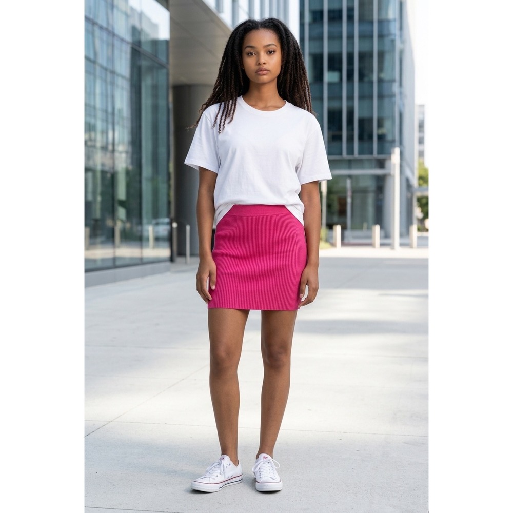 Old‎ Navy Ribbed Knit Mini Skirt Womens XS Pink Bodycon Stretch